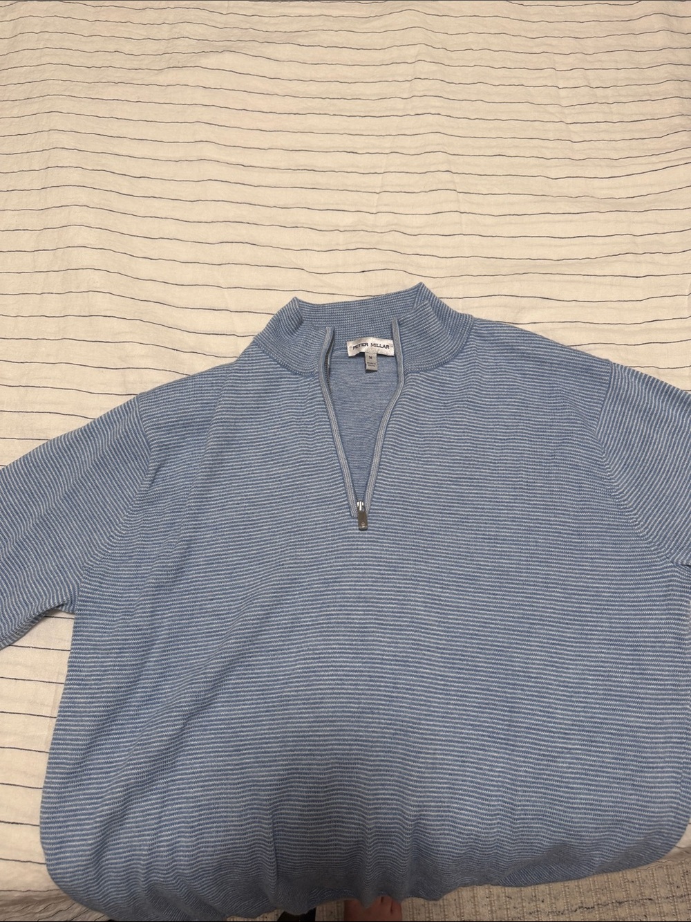 Peter Millar Light Blue Quarter-Zip Ribbed Pullover